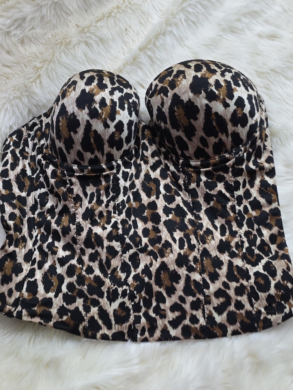 Victoria's Secret Leopard Print Strapless Bustier Bra in Black, Brown, Cream